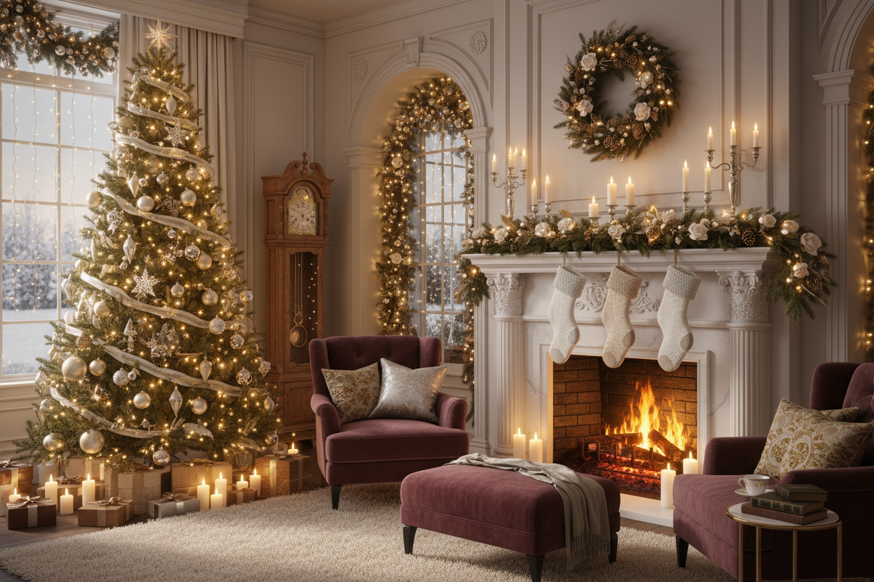 Fireplace Christmas tree elegant 